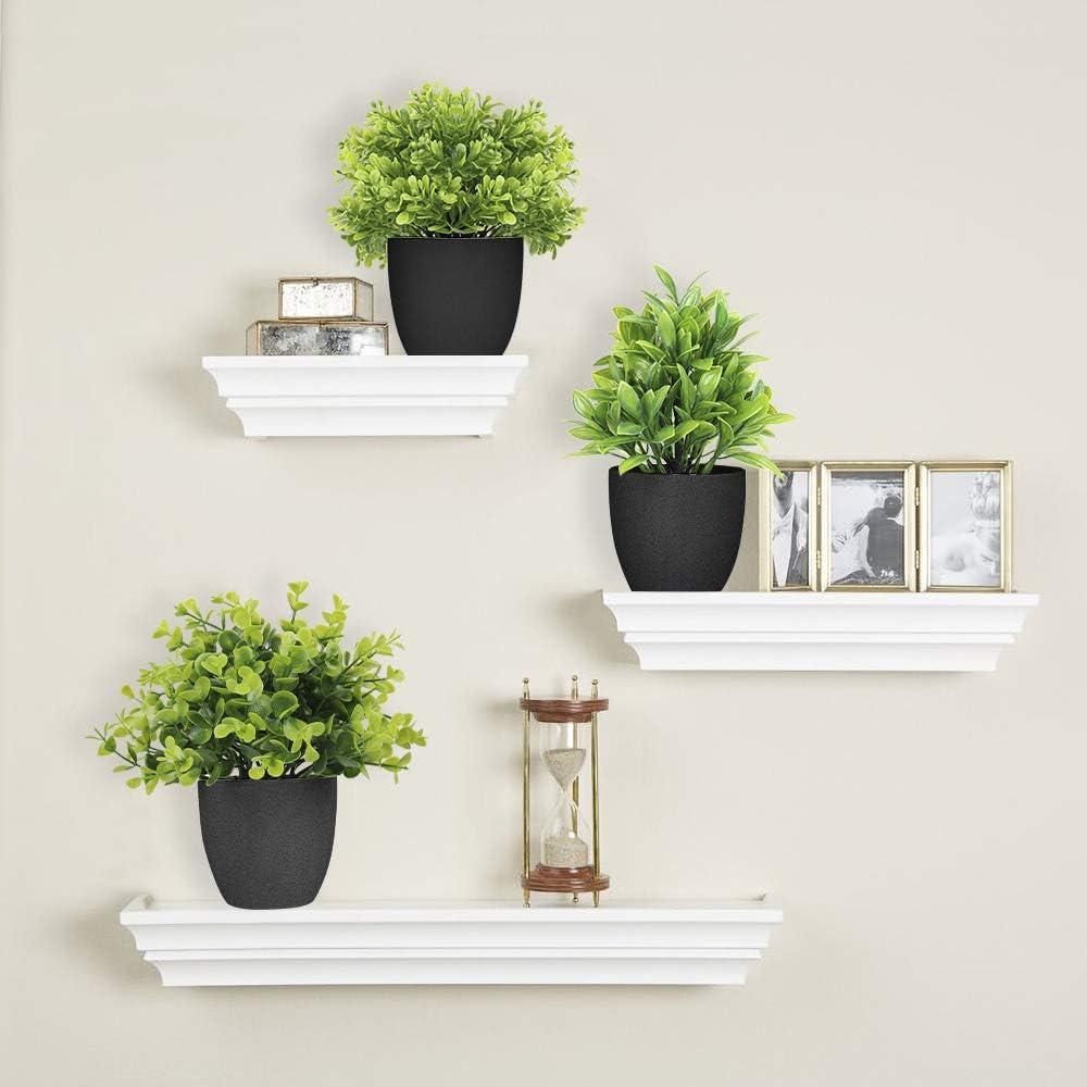 Artificial Potted Plants Mini Fake Plants, 3 Pack Medium Eucalyptus Artificial Plants Outdoor Potted Faux Decorative Grass Boxwood Plant with Black Pot for Indoor, Office, Desk, Table Decoration