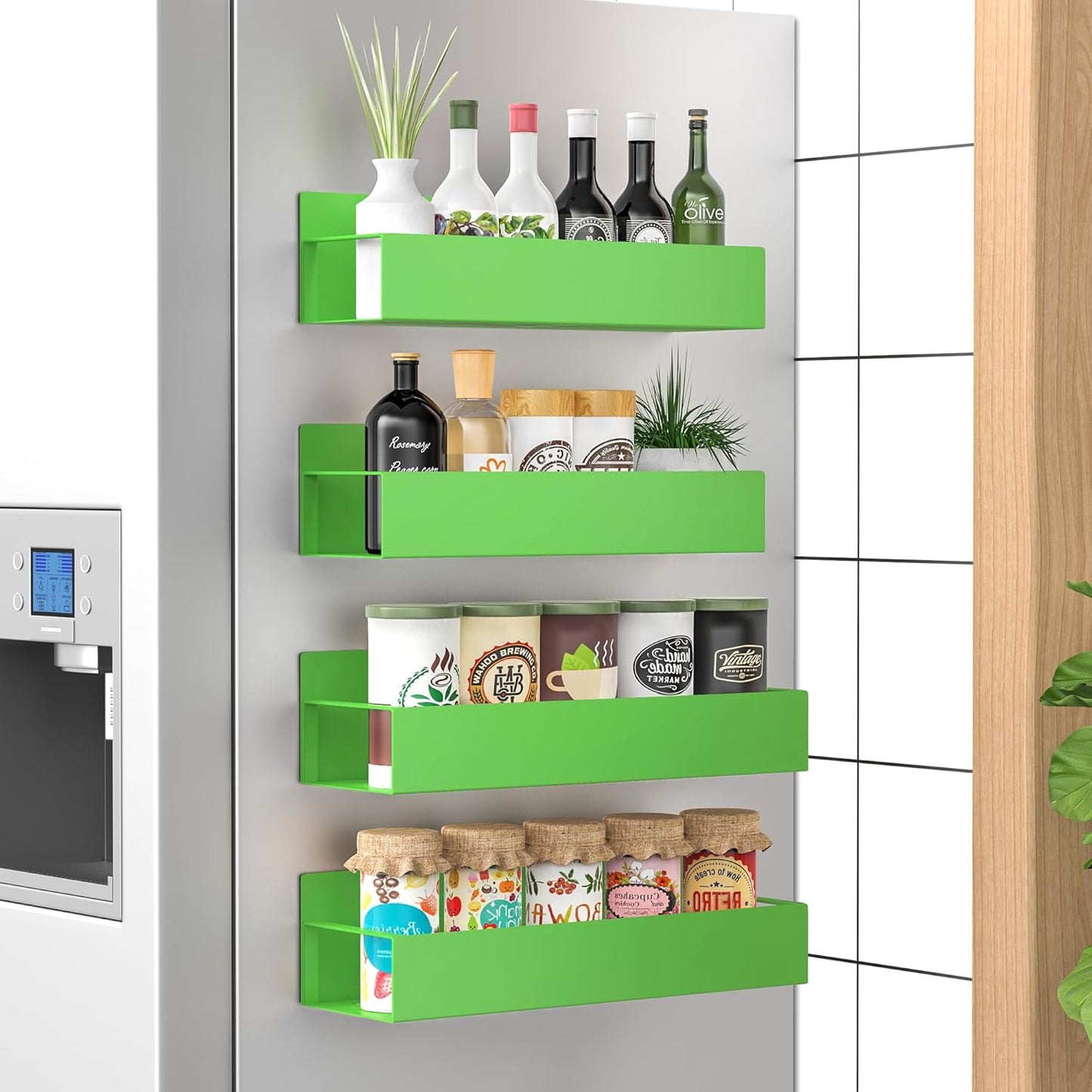 Metal 4 Pack Magnetic Spice Storage Rack Organizer for Refrigerator and Oven, Black Fridge Organizers and Storage