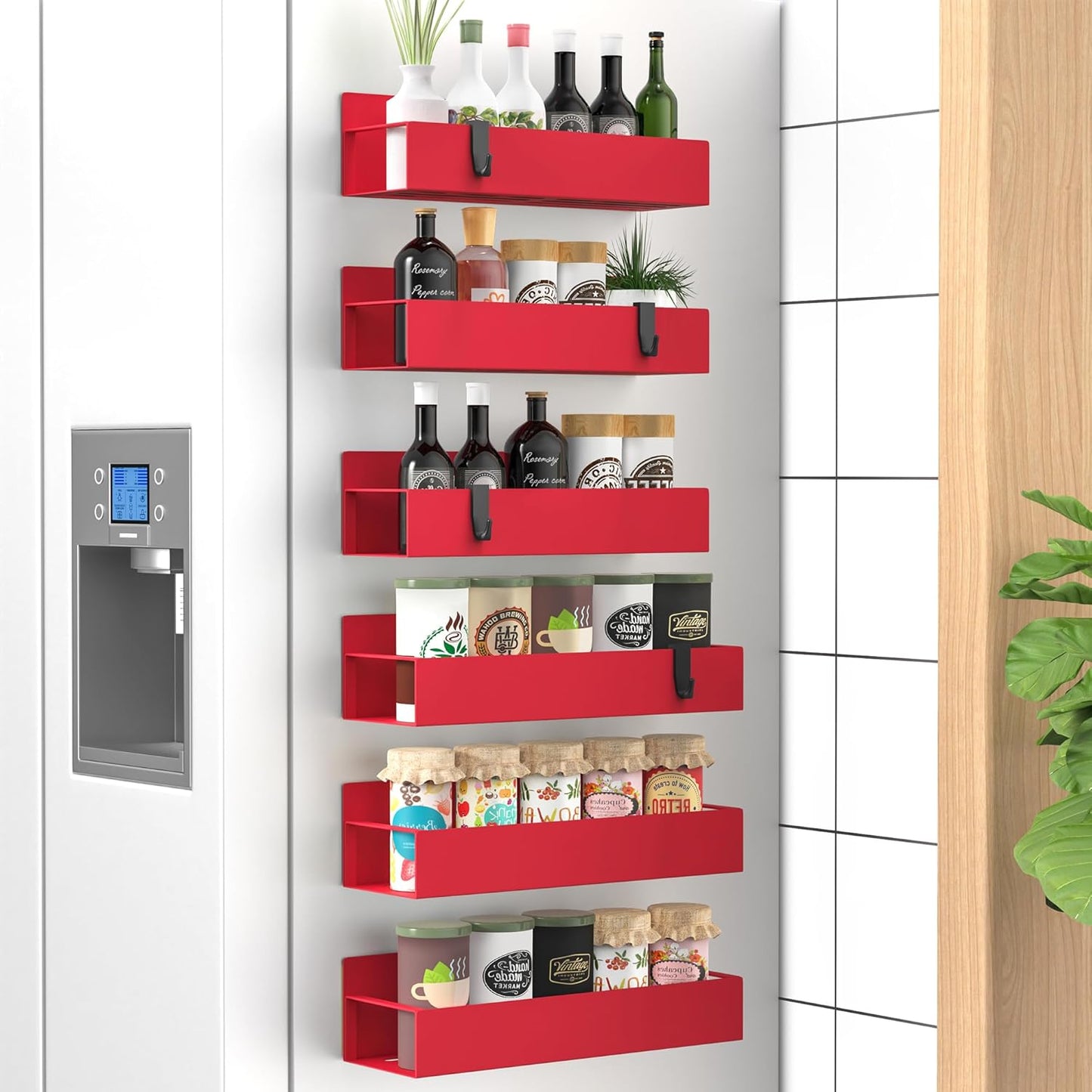 Metal 4 Pack Magnetic Spice Storage Rack Organizer for Refrigerator and Oven, Black Fridge Organizers and Storage