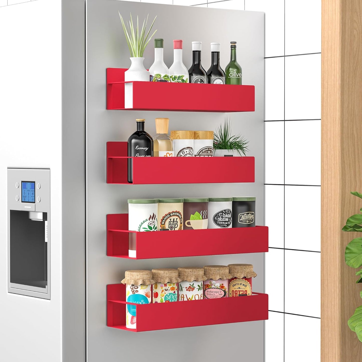Metal 4 Pack Magnetic Spice Storage Rack Organizer for Refrigerator and Oven, Black Fridge Organizers and Storage