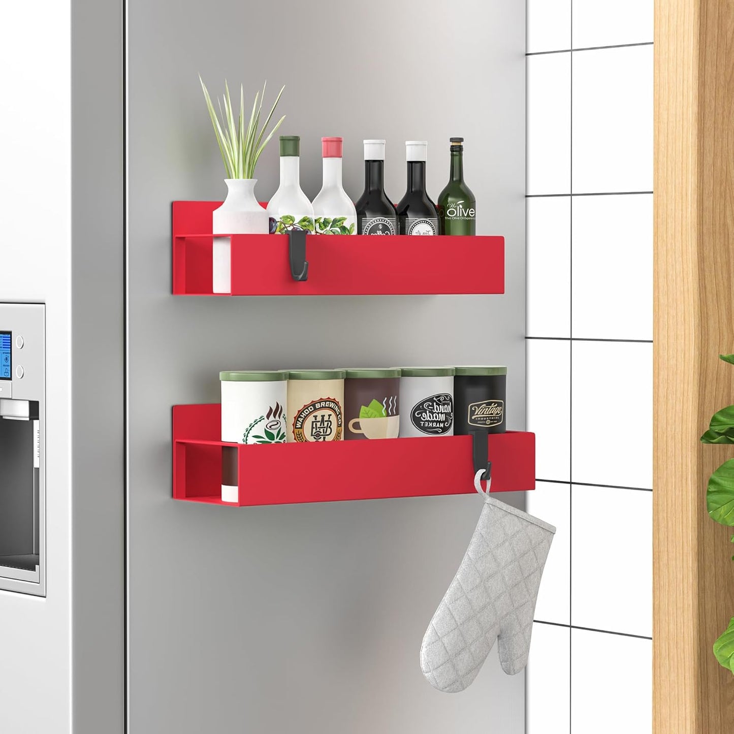 Metal 4 Pack Magnetic Spice Storage Rack Organizer for Refrigerator and Oven, Black Fridge Organizers and Storage