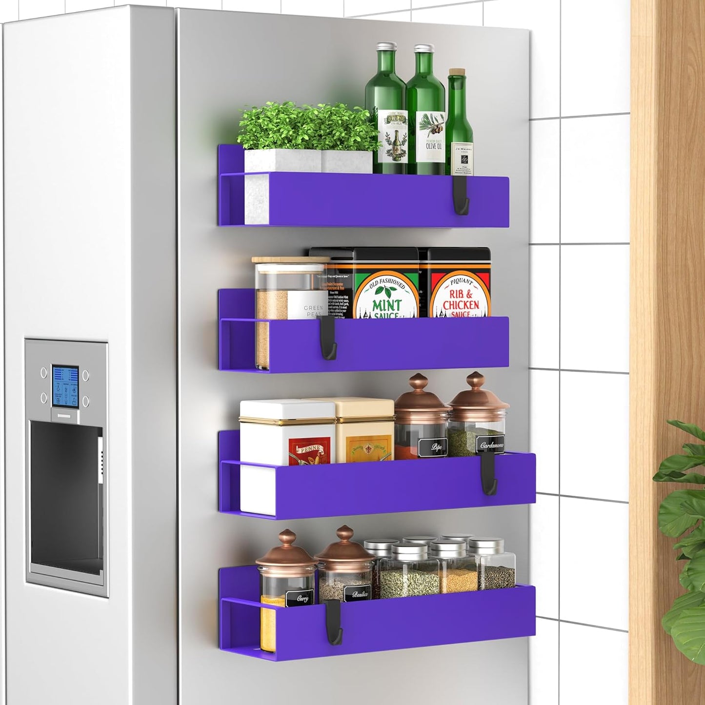 Metal 4 Pack Magnetic Spice Storage Rack Organizer for Refrigerator and Oven, Black Fridge Organizers and Storage