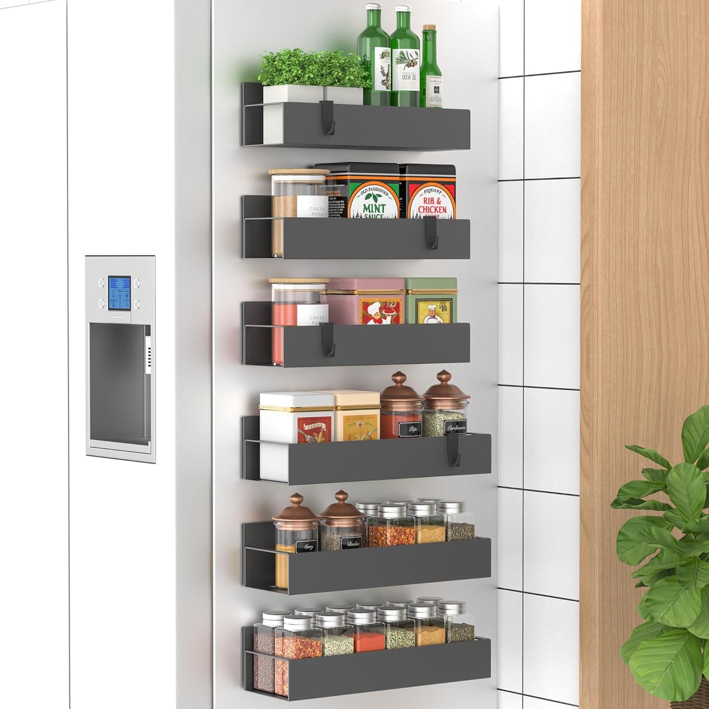 Metal 4 Pack Magnetic Spice Storage Rack Organizer for Refrigerator and Oven, Black Fridge Organizers and Storage