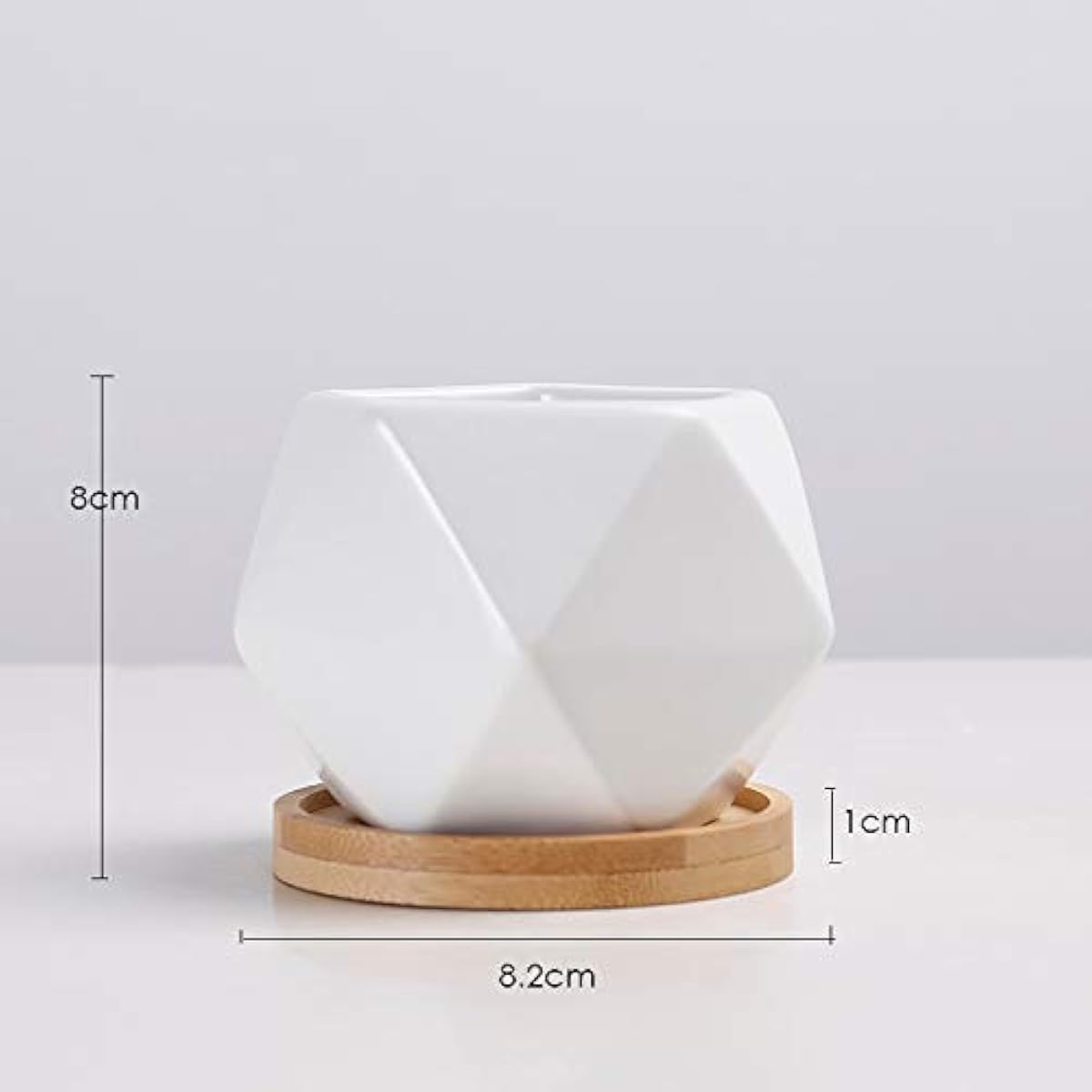 Modern Geometric Ceramic Succulent Pots 3" Planters with Drainage | Bamboo Tray | 3 Pack