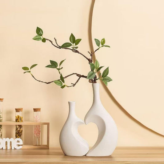 Ceramic Vase Set of 2, Heart ins Style Decorative Ceramic Aesthetic Flower Vase for Home Decor