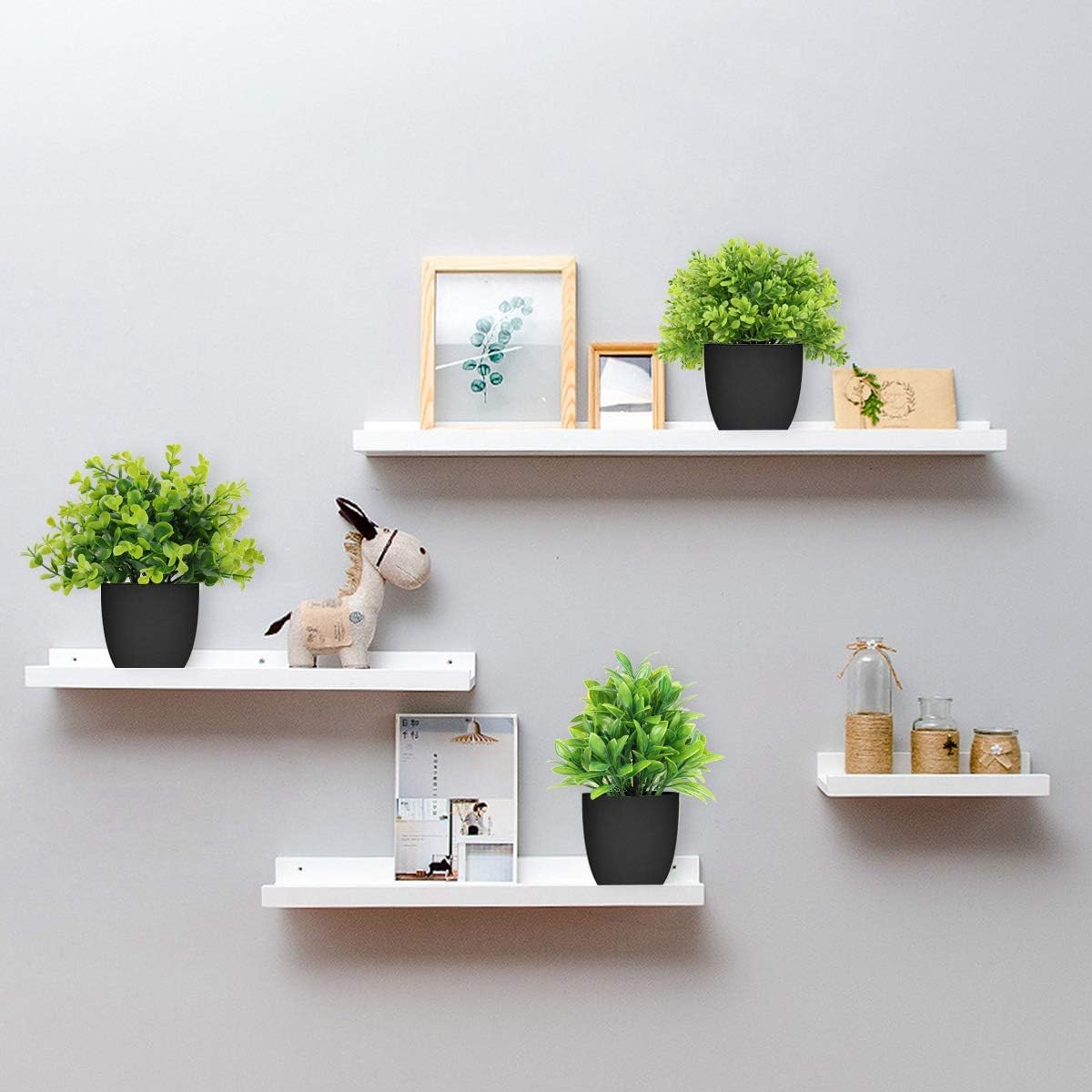Artificial Potted Plants Mini Fake Plants, 3 Pack Medium Eucalyptus Artificial Plants Outdoor Potted Faux Decorative Grass Boxwood Plant with Black Pot for Indoor, Office, Desk, Table Decoration