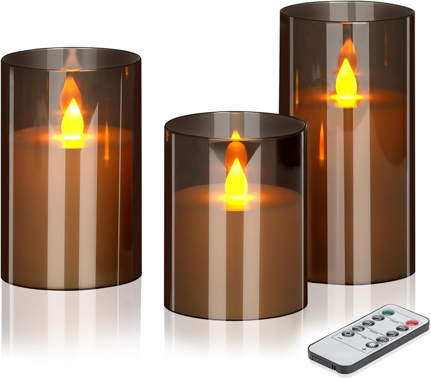Flameless Candles 4" 5" 6" Set of 3 Acrylic Glass Pillars 3" Diameter Battery Operated Flickering Candles Include Remote with Timer for Home Decor Wedding Festival Cafe Restaurant Decor