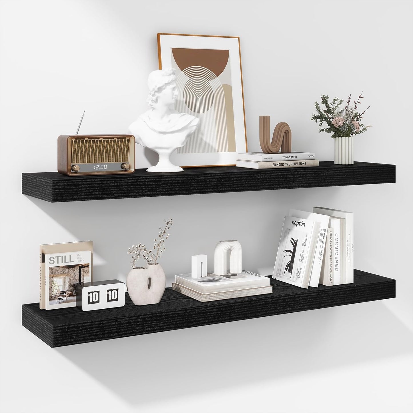 Fun Memories Floating Shelves - 16 Inch Wall Shelf for Decor & Storage - Wall Mounted Display Shelving with Invisible Heavy-Duty Metal Bracket 2Pack, Walnut