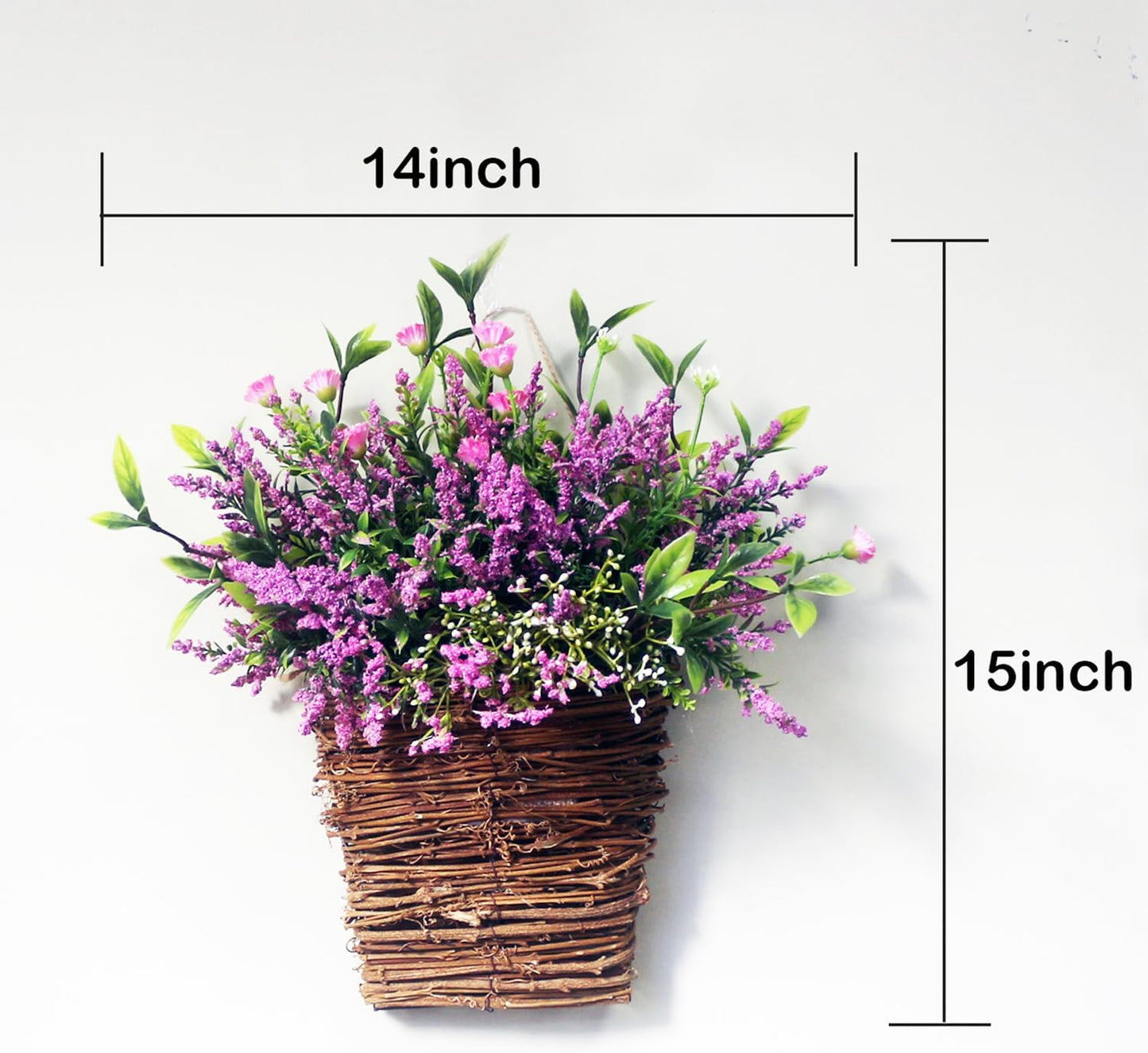 Wildflowers Door Hanging Basket Spring Front Door Wreath Porch Farmhouse Spring Artificial Flowers Home Decor, Hanging Ornament (M)