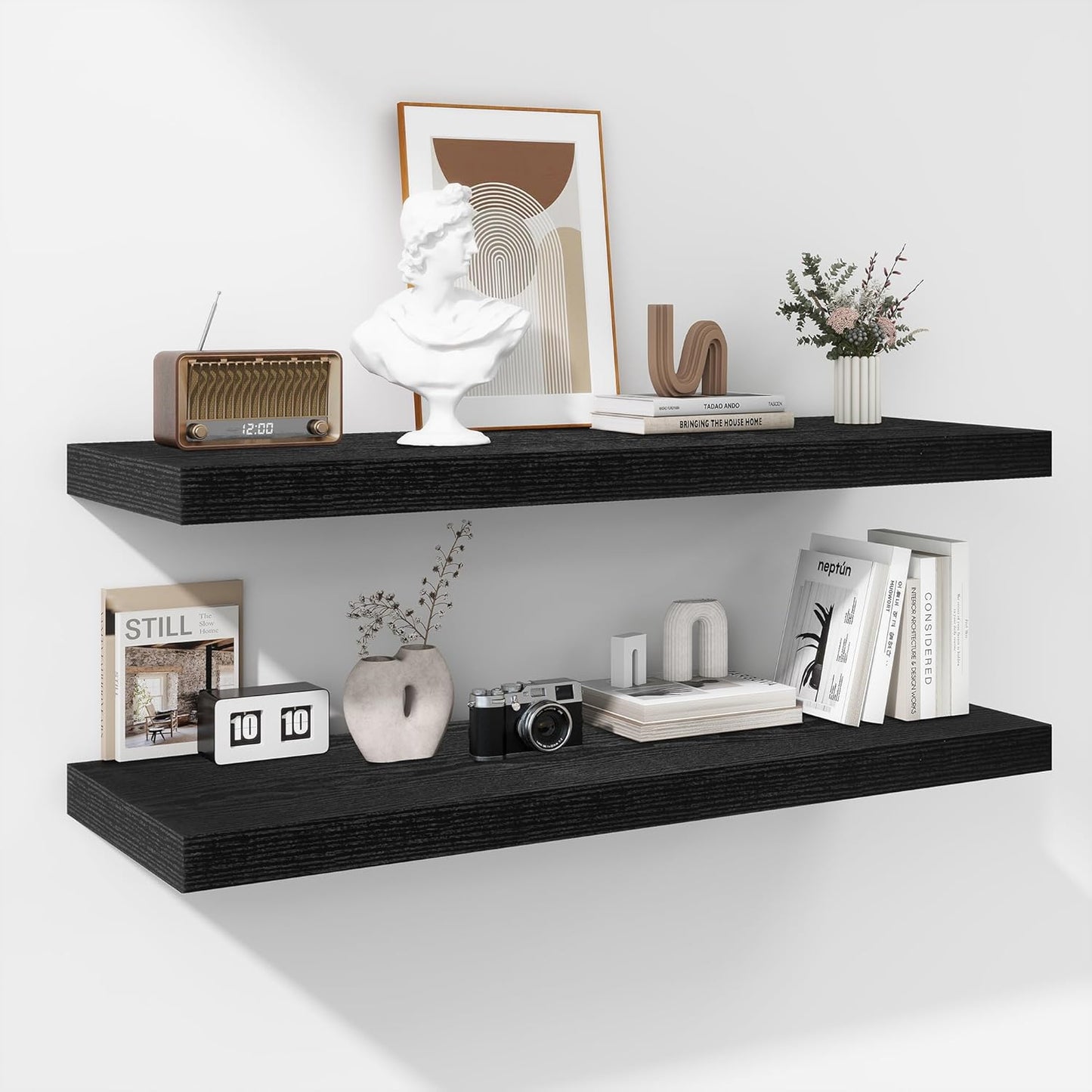 Fun Memories Floating Shelves - 16 Inch Wall Shelf for Decor & Storage - Wall Mounted Display Shelving with Invisible Heavy-Duty Metal Bracket 2Pack, Walnut