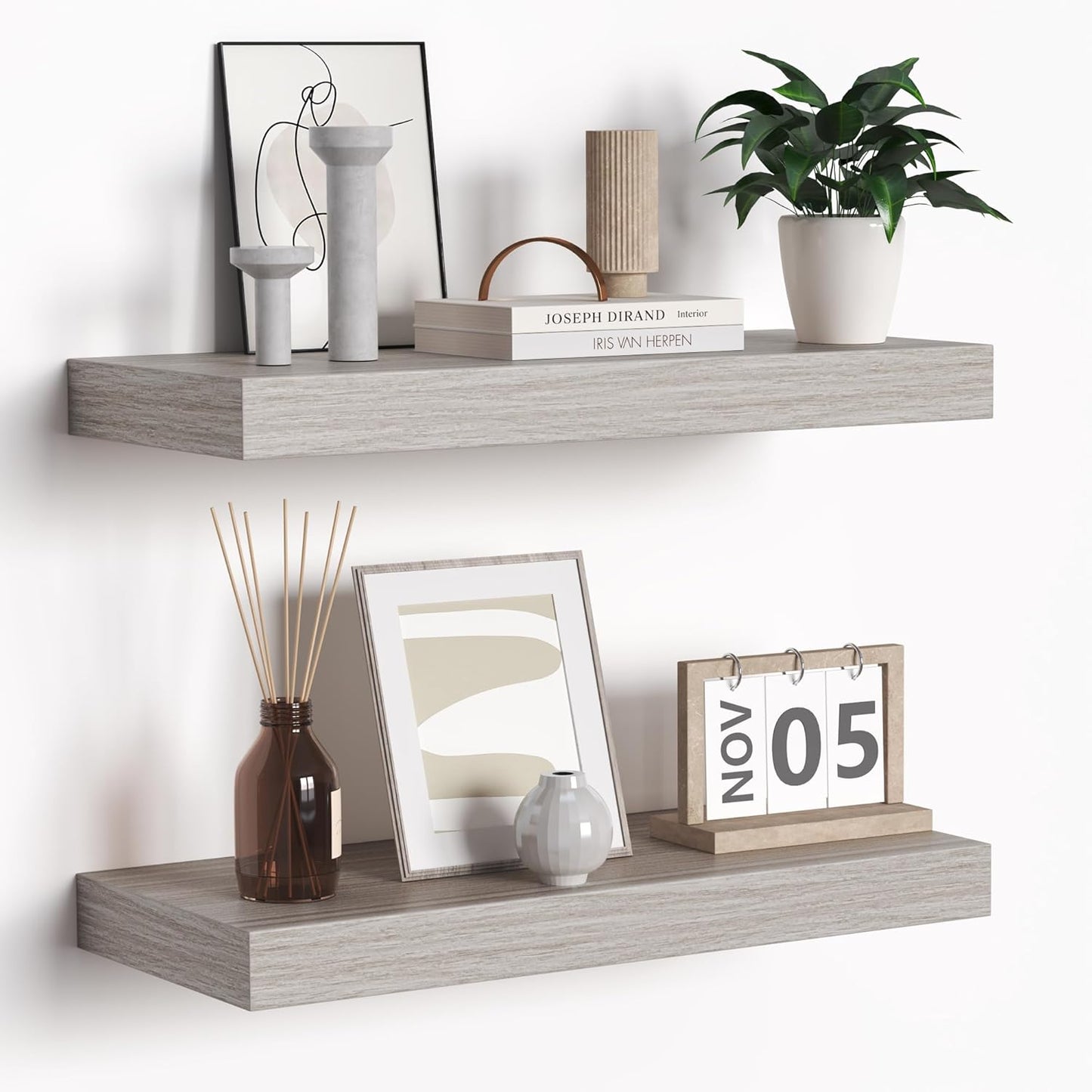 Fun Memories Floating Shelves - 16 Inch Wall Shelf for Decor & Storage - Wall Mounted Display Shelving with Invisible Heavy-Duty Metal Bracket 2Pack, Walnut