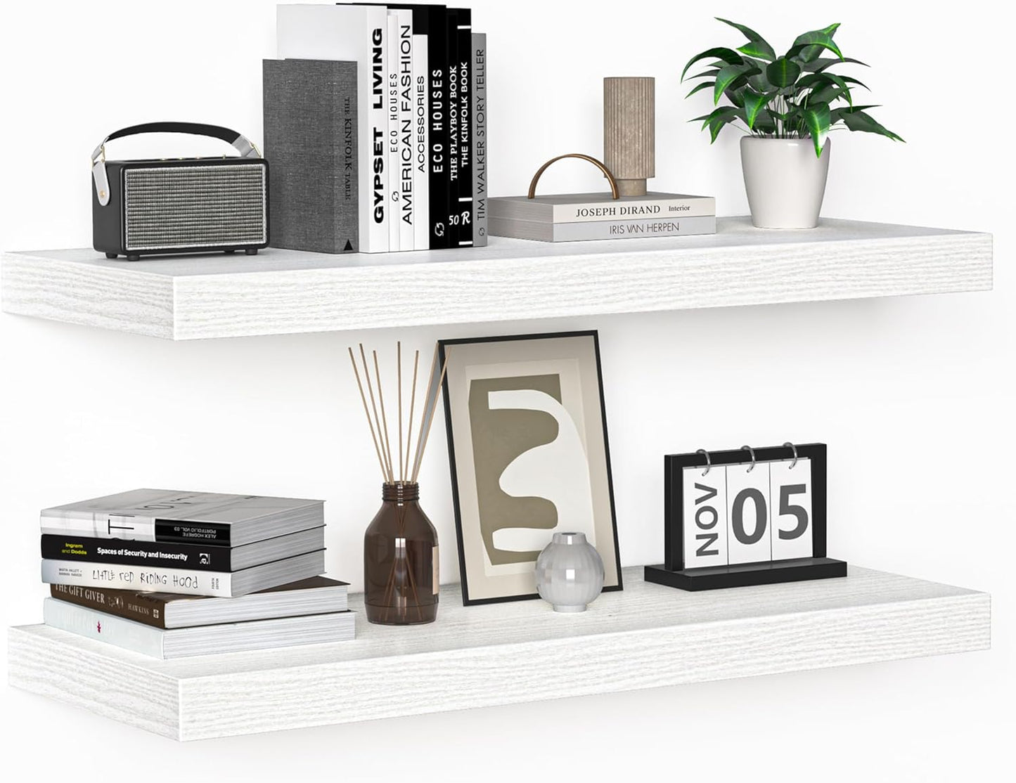 Fun Memories Floating Shelves - 16 Inch Wall Shelf for Decor & Storage - Wall Mounted Display Shelving with Invisible Heavy-Duty Metal Bracket 2Pack, Walnut