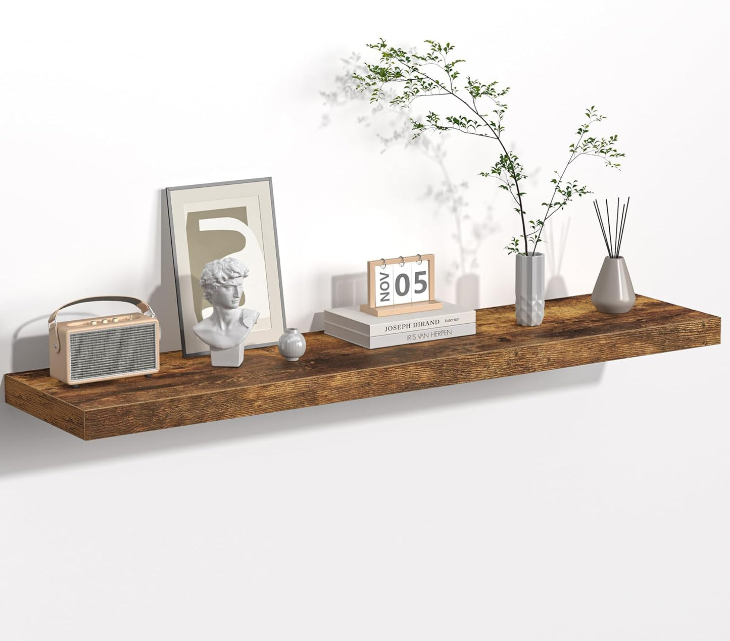 Fun Memories Floating Shelves - 16 Inch Wall Shelf for Decor & Storage - Wall Mounted Display Shelving with Invisible Heavy-Duty Metal Bracket 2Pack, Walnut
