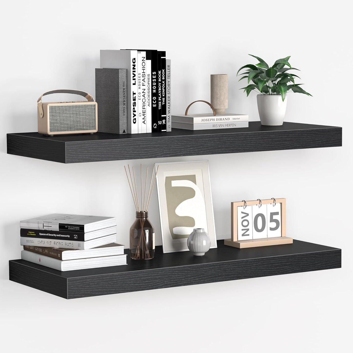 Fun Memories Floating Shelves - 16 Inch Wall Shelf for Decor & Storage - Wall Mounted Display Shelving with Invisible Heavy-Duty Metal Bracket 2Pack, Walnut
