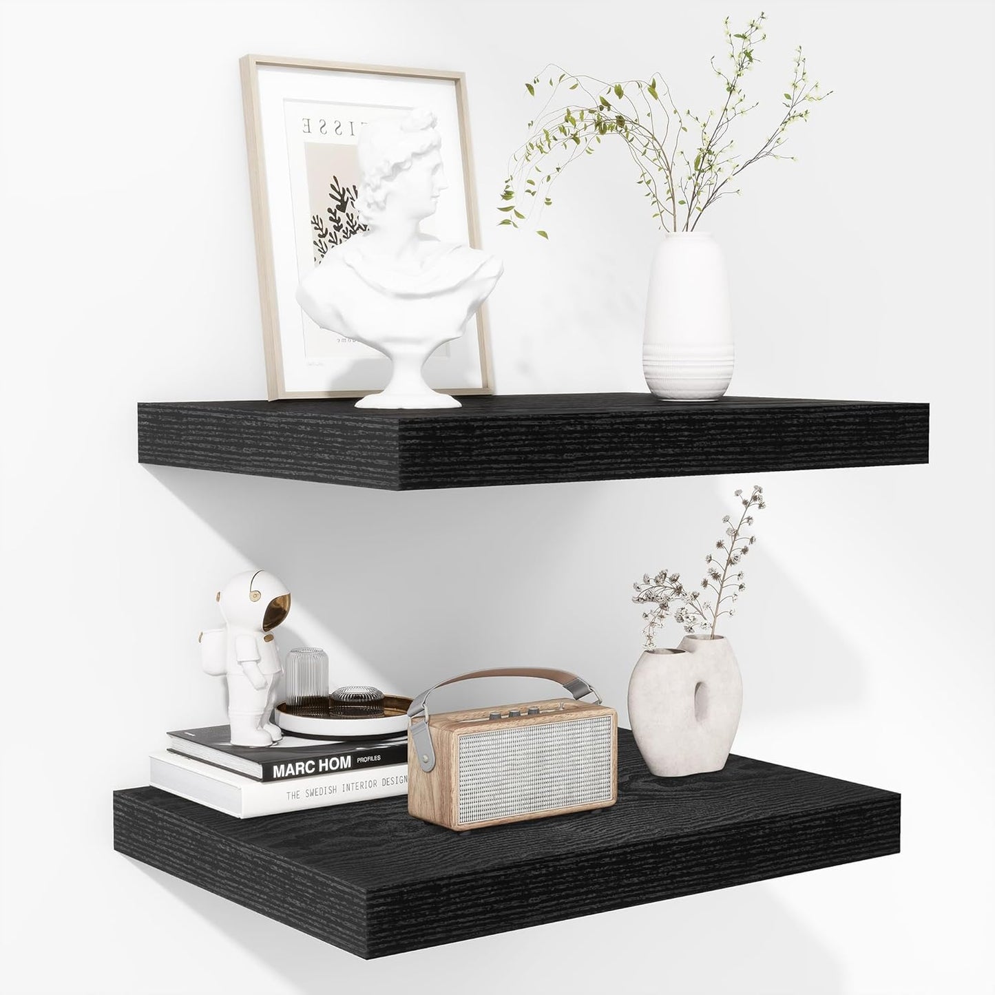 Fun Memories Floating Shelves - 16 Inch Wall Shelf for Decor & Storage - Wall Mounted Display Shelving with Invisible Heavy-Duty Metal Bracket 2Pack, Walnut