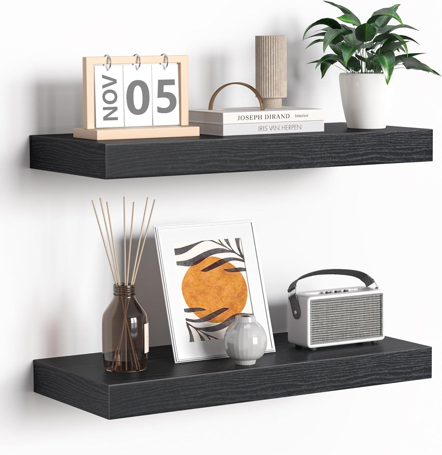 Fun Memories Floating Shelves - 16 Inch Wall Shelf for Decor & Storage - Wall Mounted Display Shelving with Invisible Heavy-Duty Metal Bracket 2Pack, Walnut