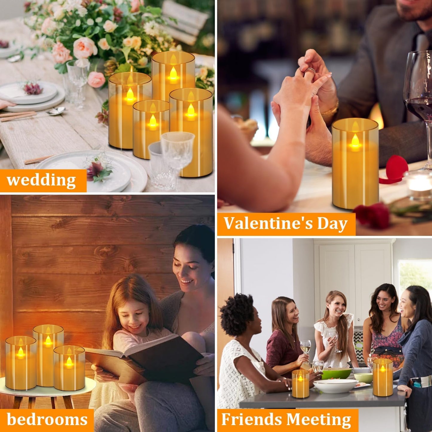 Flameless Candles 4" 5" 6" Set of 3 Acrylic Glass Pillars 3" Diameter Battery Operated Flickering Candles Include Remote with Timer for Home Decor Wedding Festival Cafe Restaurant Decor