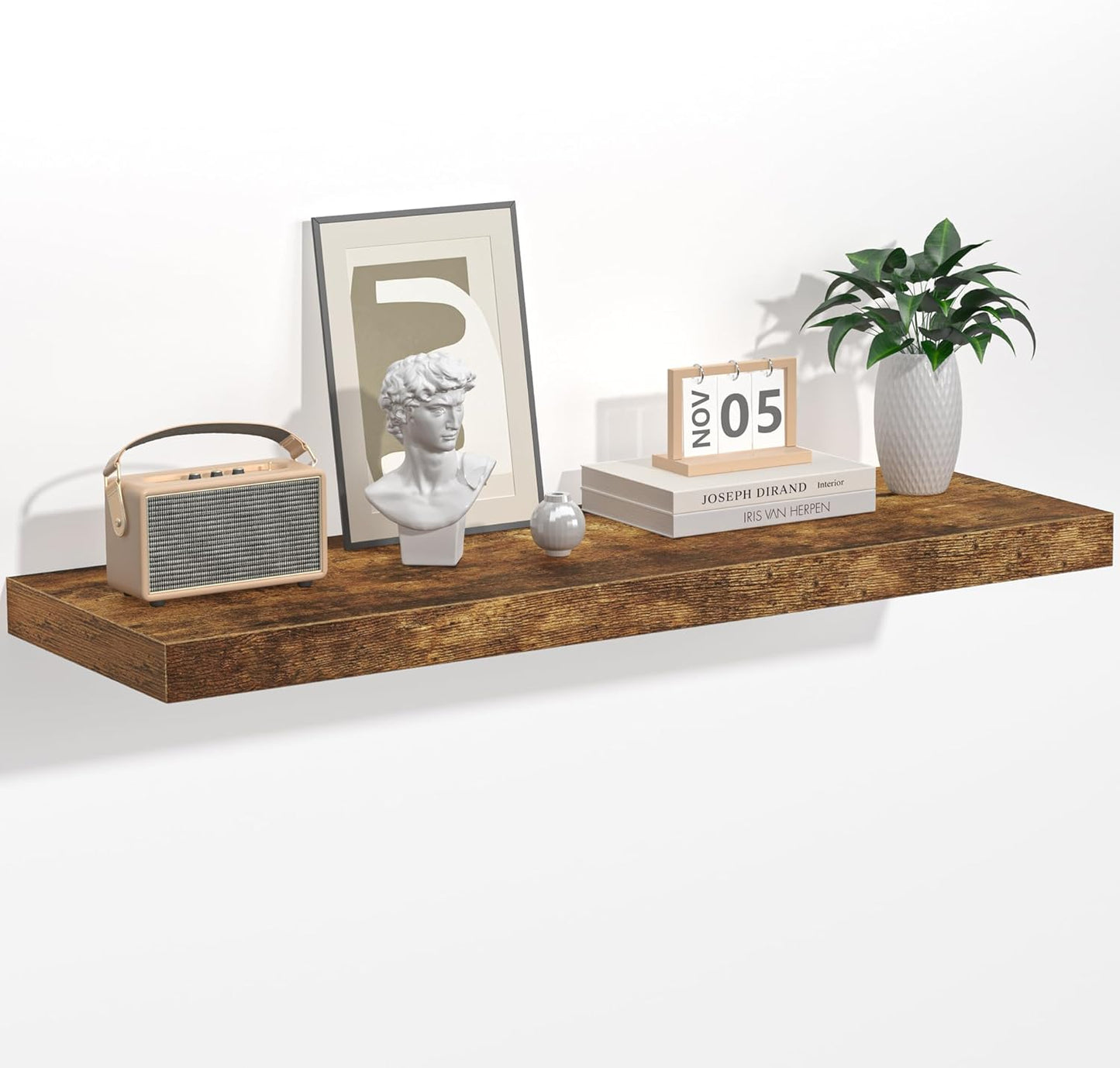 Fun Memories Floating Shelves - 16 Inch Wall Shelf for Decor & Storage - Wall Mounted Display Shelving with Invisible Heavy-Duty Metal Bracket 2Pack, Walnut