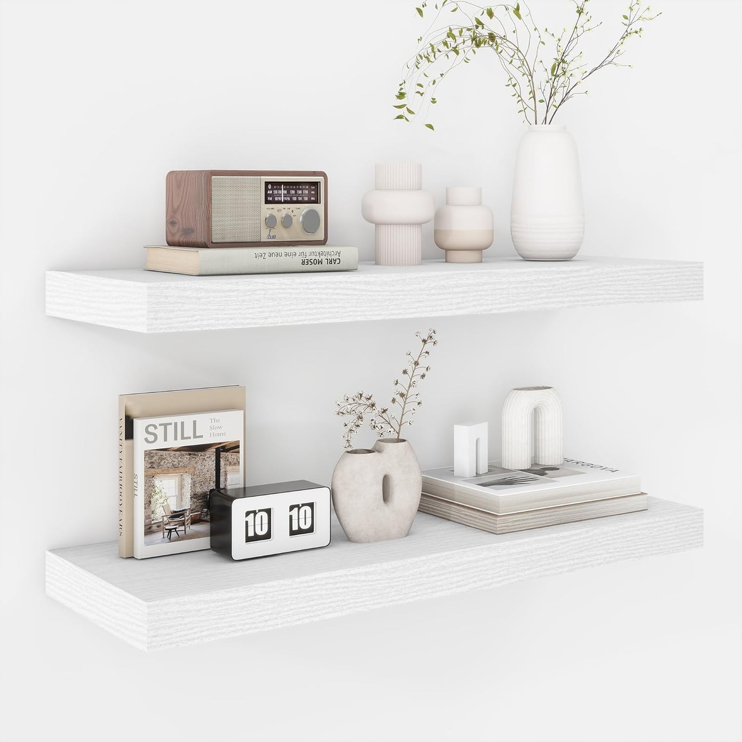 Fun Memories Floating Shelves - 16 Inch Wall Shelf for Decor & Storage - Wall Mounted Display Shelving with Invisible Heavy-Duty Metal Bracket 2Pack, Walnut