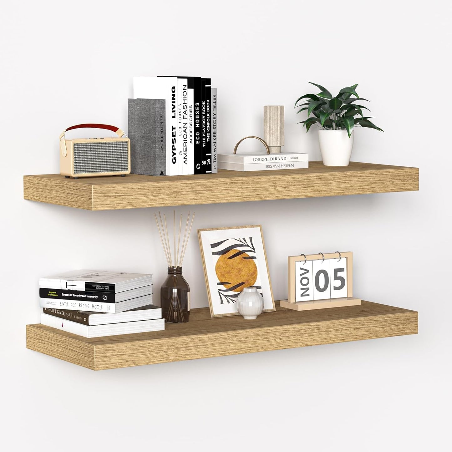 Fun Memories Floating Shelves - 16 Inch Wall Shelf for Decor & Storage - Wall Mounted Display Shelving with Invisible Heavy-Duty Metal Bracket 2Pack, Walnut