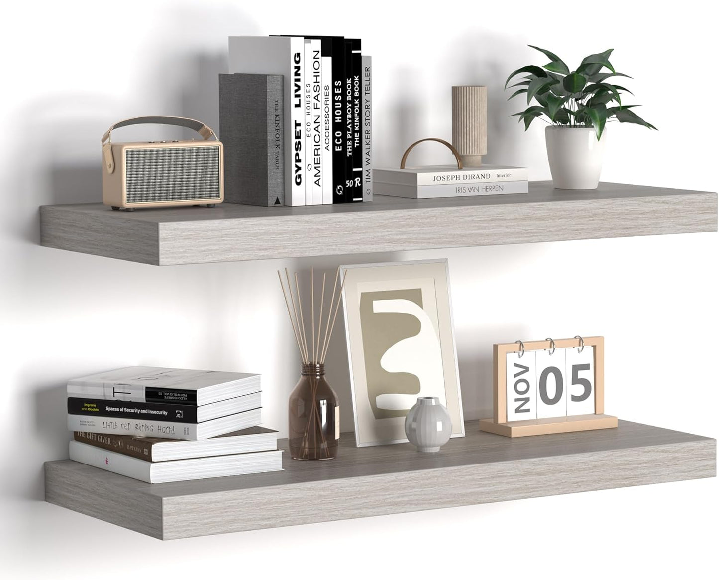 Fun Memories Floating Shelves - 16 Inch Wall Shelf for Decor & Storage - Wall Mounted Display Shelving with Invisible Heavy-Duty Metal Bracket 2Pack, Walnut