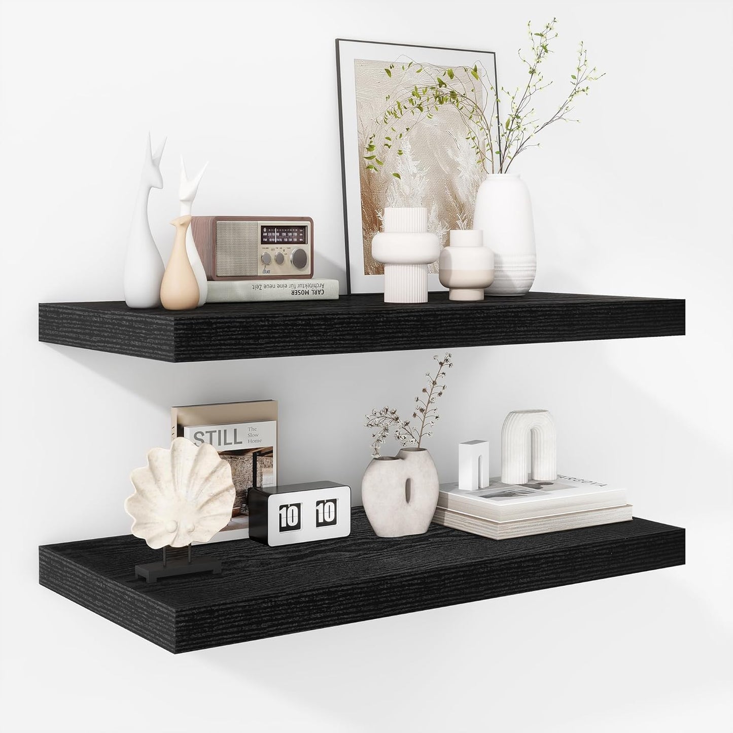 Fun Memories Floating Shelves - 16 Inch Wall Shelf for Decor & Storage - Wall Mounted Display Shelving with Invisible Heavy-Duty Metal Bracket 2Pack, Walnut