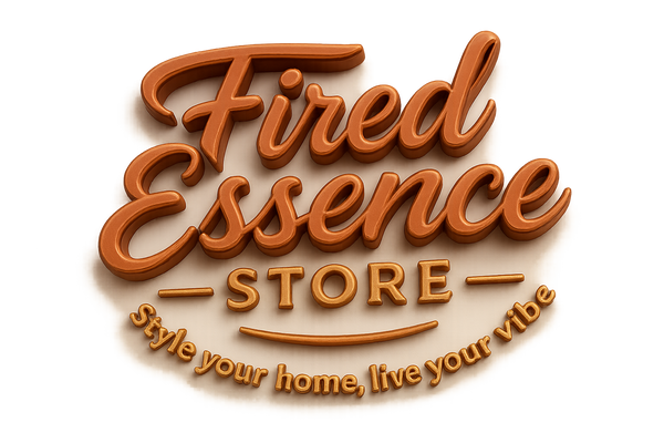 (Fired Essence Store) (Style your home, live your vibe) , make logo (Handwritten or brush-style lettering) , 3D , del backgound